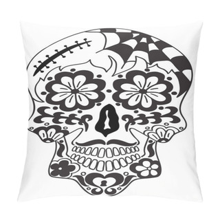 Personality  Mexican Sugar Skull  With Floral Design And Cross. Design Element For Poster, Card, Print, Emblem, Sign, Tattoo, T-shirt.  Black And White Vector Illustration For Day Of The Dead Celebration Festival Pillow Covers