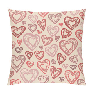 Personality  Hand Drawn Seamless Pattern, Decorative Stylized Hearts. Doodle Style, Tribal Graphic Illustration Pillow Covers