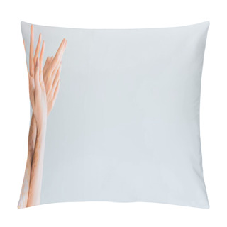 Personality  Cropped View Of Young Female Hands With Vitiligo Isolated On Grey, Banner Pillow Covers