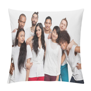 Personality  Portrait Of Young Multi-ethnic Friends Posing Against White Background Pillow Covers