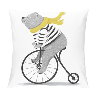 Personality  Cute Cartoon Bear Riding A Funny Bicycle, Vector Illustration Pillow Covers