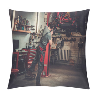 Personality  Mechanic Working In Restoration Workshop Pillow Covers