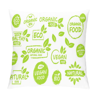 Personality  Set Of Vegan, Eco, Bio, Organic, Fresh, Healthy, 100 Percent, Nateral Food. Natural Product. Collection Of Emblem Cafe, Badges, Tags, Packaging. Vector Illustration. Pillow Covers