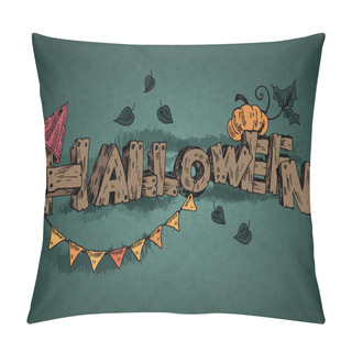 Personality  Vector Halloween Inscription Isolated On Dark Green Pillow Covers