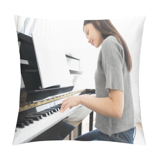 Personality  Portrait Asian Woman Playing  Playing Piano Pillow Covers