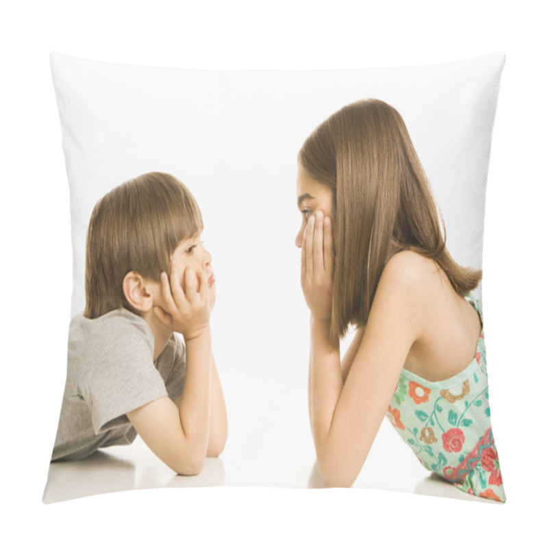 Personality  Children looking at eachother. pillow covers