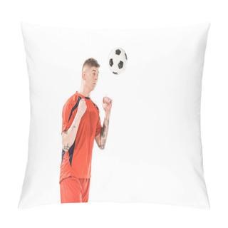 Personality  Young Soccer Player Hitting Ball With Head Isolated On White  Pillow Covers