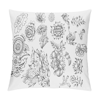 Personality  Set Flowers Hand Drawn Vector Background Elements Pillow Covers