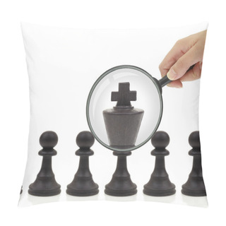 Personality  Hand Holding Magnifying Glass Over Pawn Who Becomes King Pillow Covers
