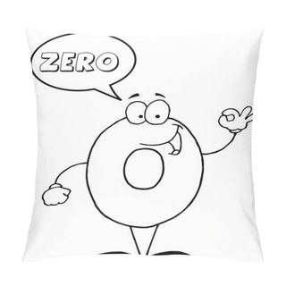 Personality  Coloring Page Outline Of A Number Zero Character Saying Zero Pillow Covers