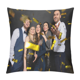 Personality  Happy Friends At Party Under Confetti Over Black Pillow Covers