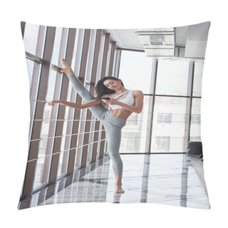 Personality  Doing Stretches While Using Smartphone. She Makes It Look So Easy. Pillow Covers