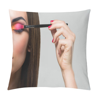 Personality  Woman Applying Colorful Eyeshadows Pillow Covers
