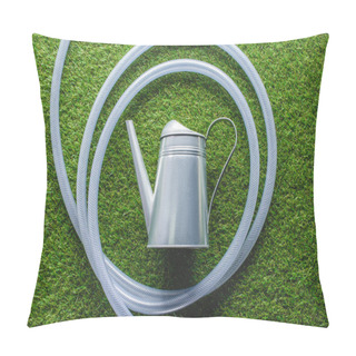 Personality  Top View Of Watering Can Surrounded By Hose On Grass  Pillow Covers