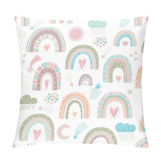 Personality  Cute Seamless Pattern With Magic Rainbows, Stars And Clouds. Can Be Used In Textile Industry, Paper, Background, Scrapbooking. Pillow Covers