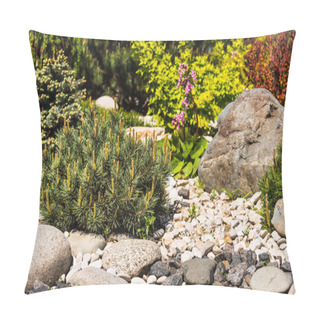Personality  Landscape Design, An Element Of Rockery - A Beautiful Composition Of Stones And Plants Pillow Covers