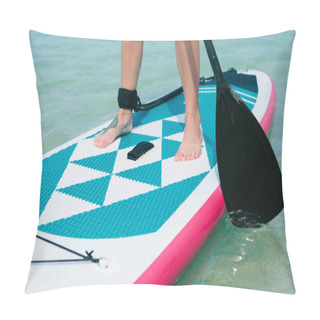 Personality  Low Section View Of Woman On Stand Up Paddle Board On Sea At Tropical Resort Pillow Covers