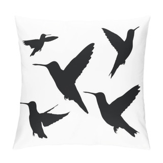 Personality  Beautiful Hummingbird Flying Silhouette Set On A White Background. Wild Hummingbird Silhouette Bundle Design. Cute Little Birds Flying In Different Positions. Fowl Full Body Silhouette Collection. Pillow Covers
