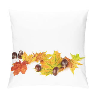 Personality  Arranged Fallen Down Leaves And Chestnuts On White Pillow Covers