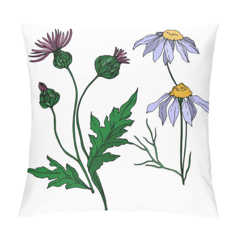 Personality  Vector wildflowers floral botanical flowers. Black and white engraved ink art. Isolated flower illustration element. pillow covers