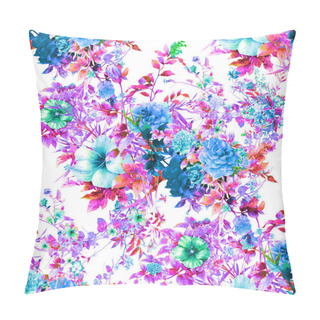 Personality  Watercolor Painting Of Leaf And Flowers, Seamless Pattern On White Pillow Covers
