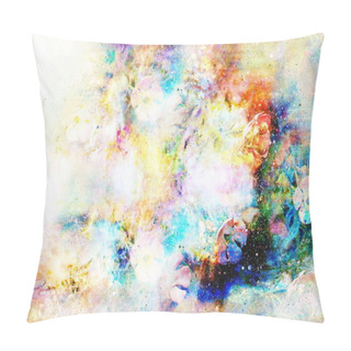 Personality  Abstract Multicolor Flower Motive Collage In Space. Pillow Covers