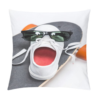 Personality  Sneaker And Sunglasses On Skateboard Pillow Covers