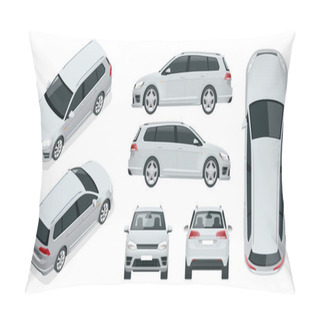 Personality  Vector Hatchback Car. Compact Hybrid Vehicle. Eco-friendly Hi-tech Auto. Easy Color Change. Template Vector Isolated On White View Front, Rear, Side, Top And Isometric Pillow Covers