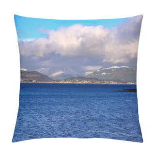 Personality  Dunoon And The Argyle Hills Looking Over The Holy Loch From Gourock With The First Signs Of Snow On The Hills In December Pillow Covers