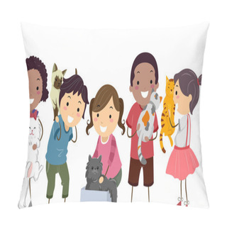 Personality  Stick Kids With Pet Cats Pillow Covers