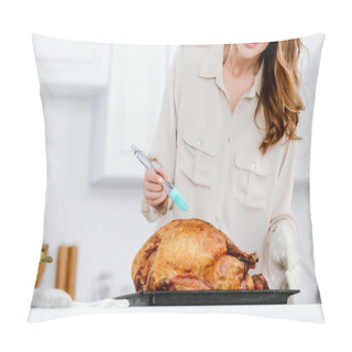 Personality  Cropped Shot Of Woman Cooking Thanksgiving Turkey At Kitchen Pillow Covers
