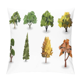 Personality  Set Tree Polygon , Forest  And Saving Green Earth Concept, Low Poly Modelling, Geometric And Triangle Shape,vector Art And Illustration. Pillow Covers