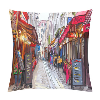 Personality  Street In Paris - Illustration  Pillow Covers