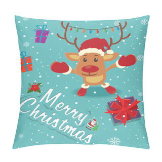 Personality  Vintage Christmas Poster Design With Reindeer Pillow Covers