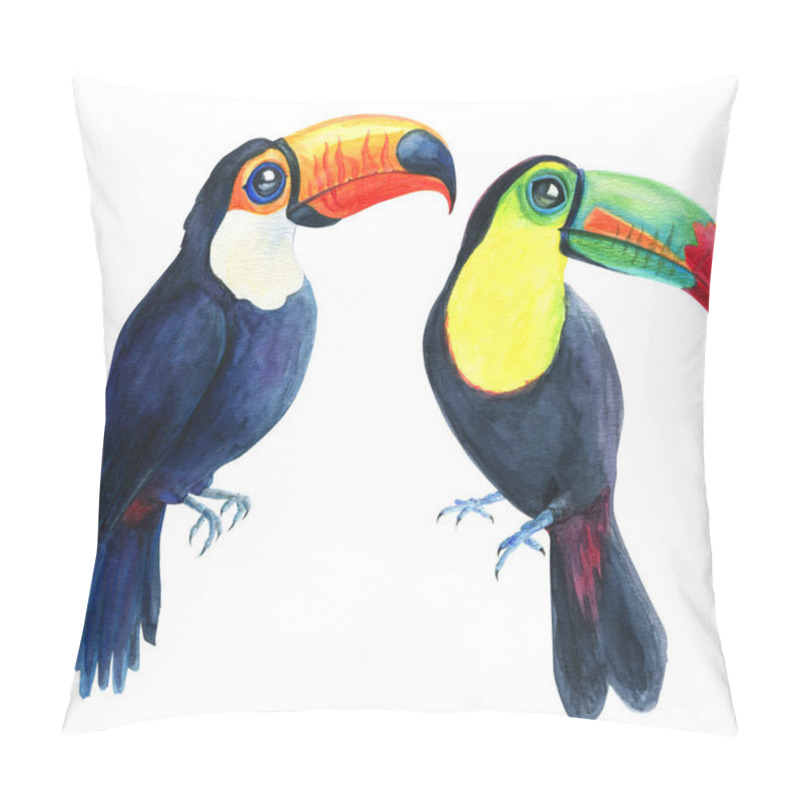 Personality  Toucans Tropical Exotic Birds Drawing Isolated On White Background. Watercolor Hand Painted Illustration Pillow Covers