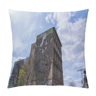Personality  WROCLAW, POLAND - APRIL 18, 2022: Low Angle View Of Mural N Building On Urban Street  Pillow Covers