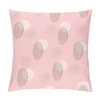 Personality    Circles, Dots, Waves. Abstract Seamless Pattern On A Pink Background Pillow Covers