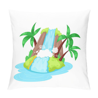 Personality  Beautiful Tropical Island In Ocean With Palm And Big Waterfall. Pillow Covers