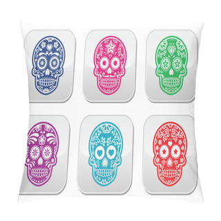 Personality  Mexican Sugar Skull, Dia De Los Muertos Colorful Buttons Set Pillow Covers