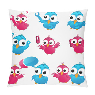 Personality  Vector Funny Birds Icon Set Pillow Covers