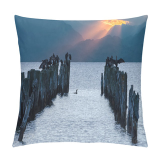 Personality  Old Broken Pier With Wild Ducks Sitting On It Pillow Covers