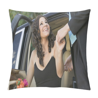 Personality  Girl Being Helped From Limo Pillow Covers