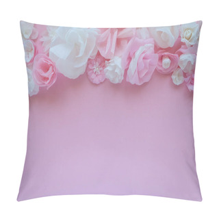 Personality  Border To March 8 Women's Day, Valentine Day. Greeting Card With Paper Flowers On Rose Background. Cut From Paper. Pillow Covers