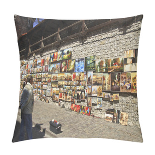 Personality  Paintings On Florianska Street In Krakow. Poland Pillow Covers
