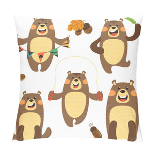 Personality  Set Of Cute And Funny Bears In Different Variations. Vector Isolates In Cartoon Scandinavian Style On A White Background. Pillow Covers