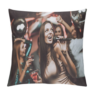 Personality  Sing And Drink. Karaoke Club. Beautiful Girls. Handsome Men. Trendy Nightclub. Have Fun. Background. Cheerful. Smiling Girl. Singing Songs. Friends At Karaoke Club. Celebration. Pillow Covers
