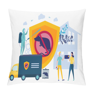 Personality  Equipment For The Destruction Of Pests. The Concept Of The Rodent Trapping Program. Colorful Vector Illustration Pillow Covers
