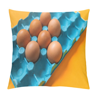 Personality  Closeup View Of Eggbox With Eggs On Orange Background Pillow Covers
