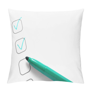 Personality  Checklist Box With Marks And Green Marker, Closeup Pillow Covers