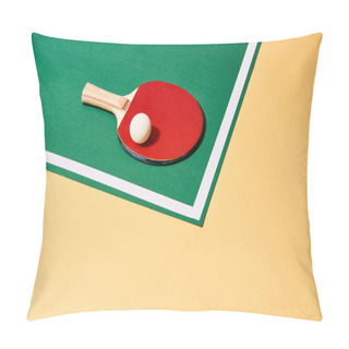 Personality  Wooden Racket And Ping Pong Ball On Green And Yellow Surface Pillow Covers